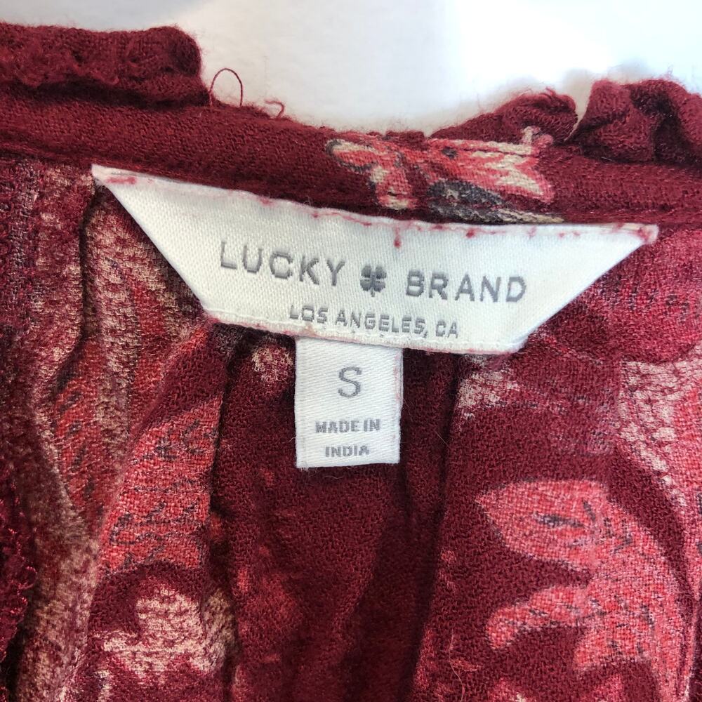 Lucky Brand - Burgundy Floral V-Neck Peasant Top -Small - Picture 4 of 8
